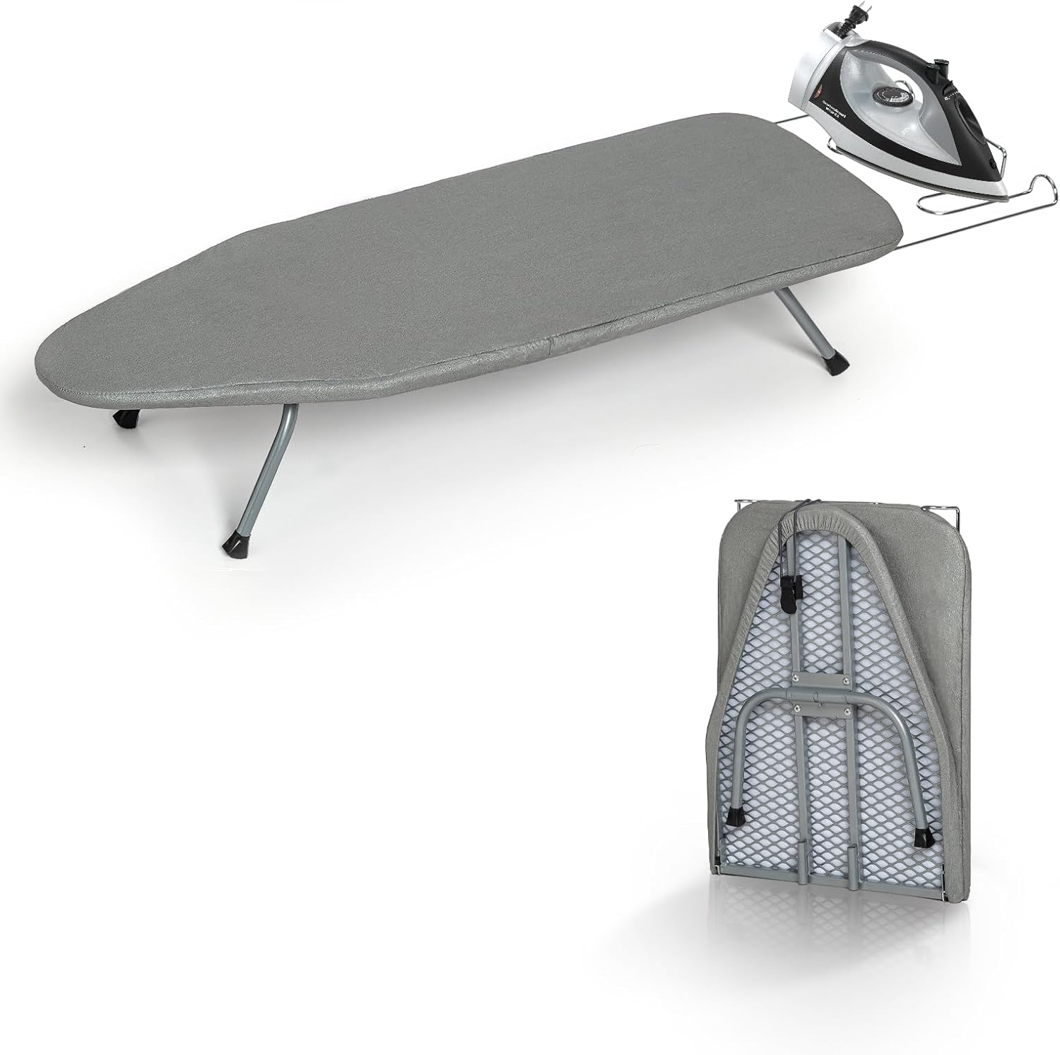 Metal Foldable Tabletop Ironing Board with Iron Rest, Portable Ironing Board Small with Heat Resistant Cotton Cover, RAINHOL Mini Iron Board for Small Space and Travel, 31"X12", Gray image number 1