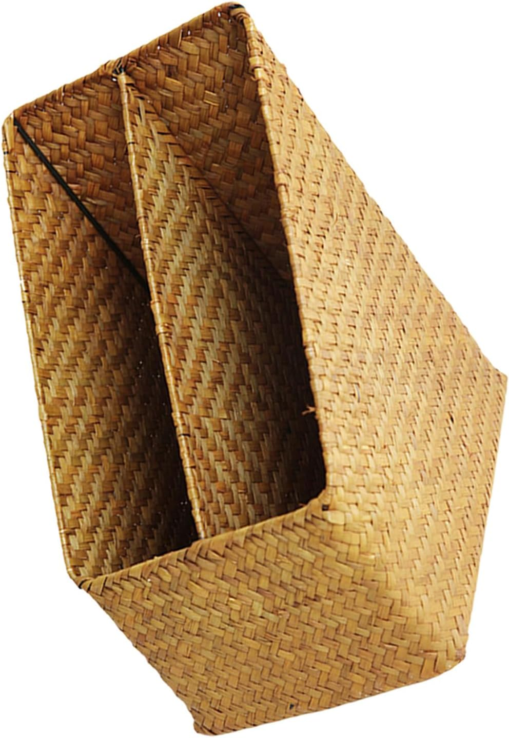 RUNROTOO Hand-Woven Caramel Color Document Organizer Basket for Desktop File Storage and Office Books Holder, Woven Storage Box Suitable for Desk Organization image number 3