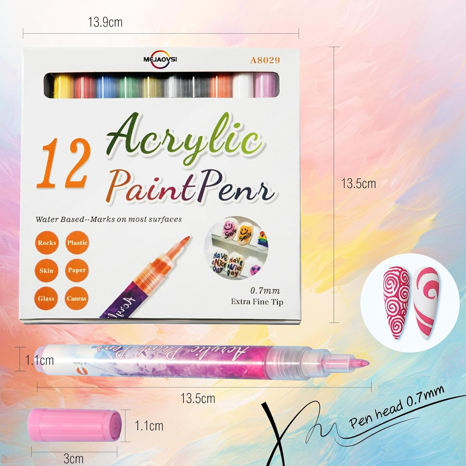 MAGIC ARMOR Nail Art Graffiti Set - 12 Color 3D Pens for Painting, Liner, Manicure Polish Tools - Drawing Brush for DIY Beauty Adorn image number 3