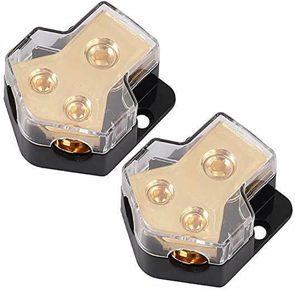 LAWUZA 2 Way Power Distribution Block, Connecting Block 0/2/4 Gauge in 4/8/10 Gauge Out Amp Ground Distributor for Auto Car Audio Splitter Amplifier image number 2