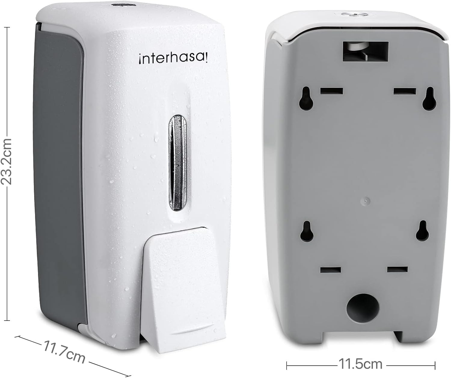 Interhasa! Manual Soap Dispenser Wall Mounted Hand Commercial Liquid Soap Dispenser 800Ml for Kitchen Bathroom Support Liquid Gel Soap, ABS, White, 0.47Kg, 110 * 90 * 225Mm - Silver image number 6