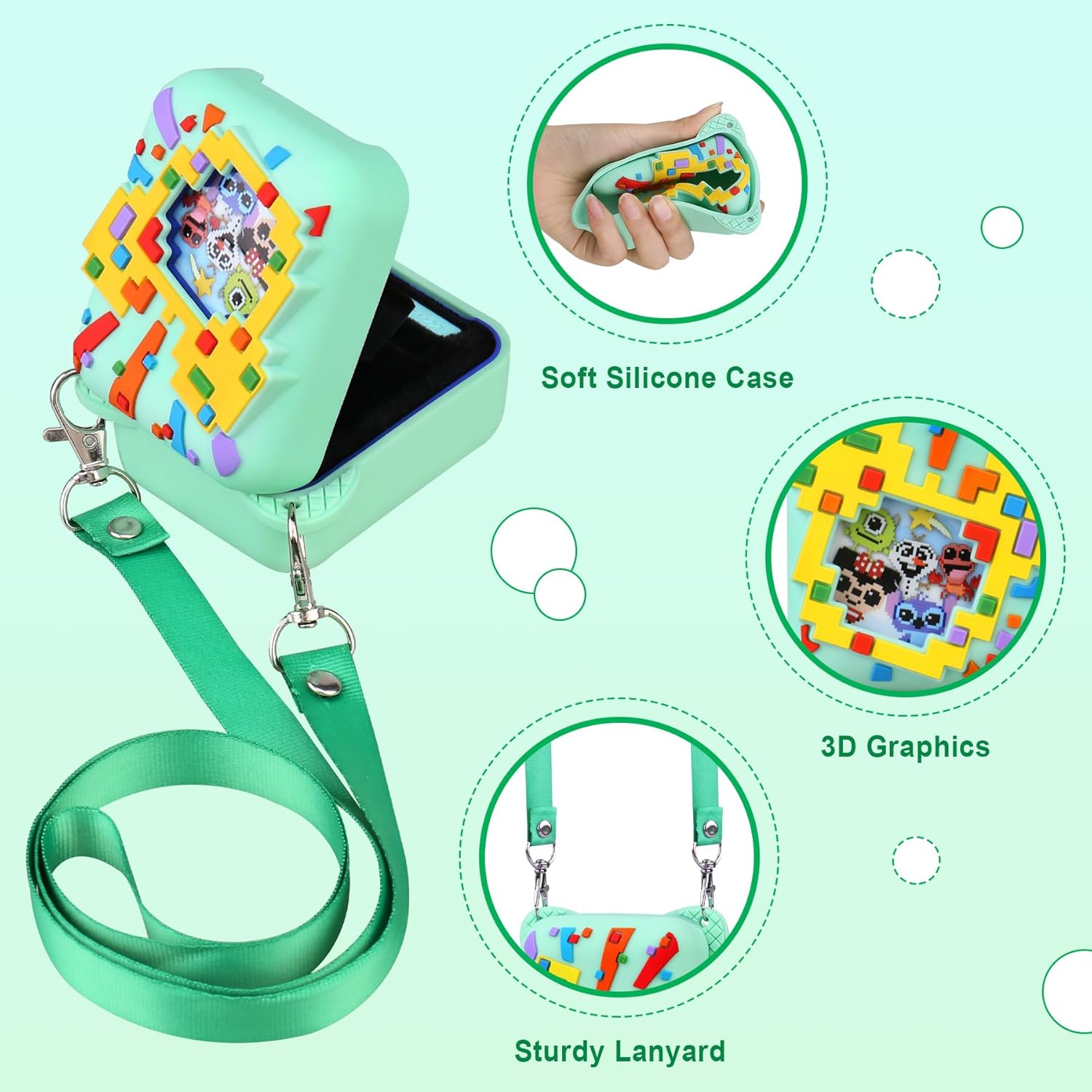 RAIALL Silicone Cover Case for Bitzee Disney Interactive Toy Digital Pet, Kids Protective Bitzee Disney Virtual Electronic Pet Lanyard Silicone Holder, Portable Travel Soft Silicone Sleeve, Green image number 4