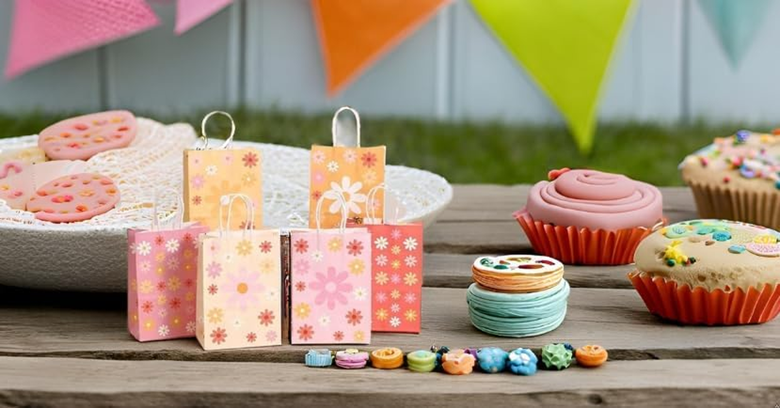 18PCS Kraft Paper Party Gift Bags, 6 Flowers Patterns Goodies Loot Bags Paper Gift Bags Small Party Favors Bags for Kids Birthday, Baby Shower, Wedding, Halloween, Christmas Crafts and Party Supplies image number 4