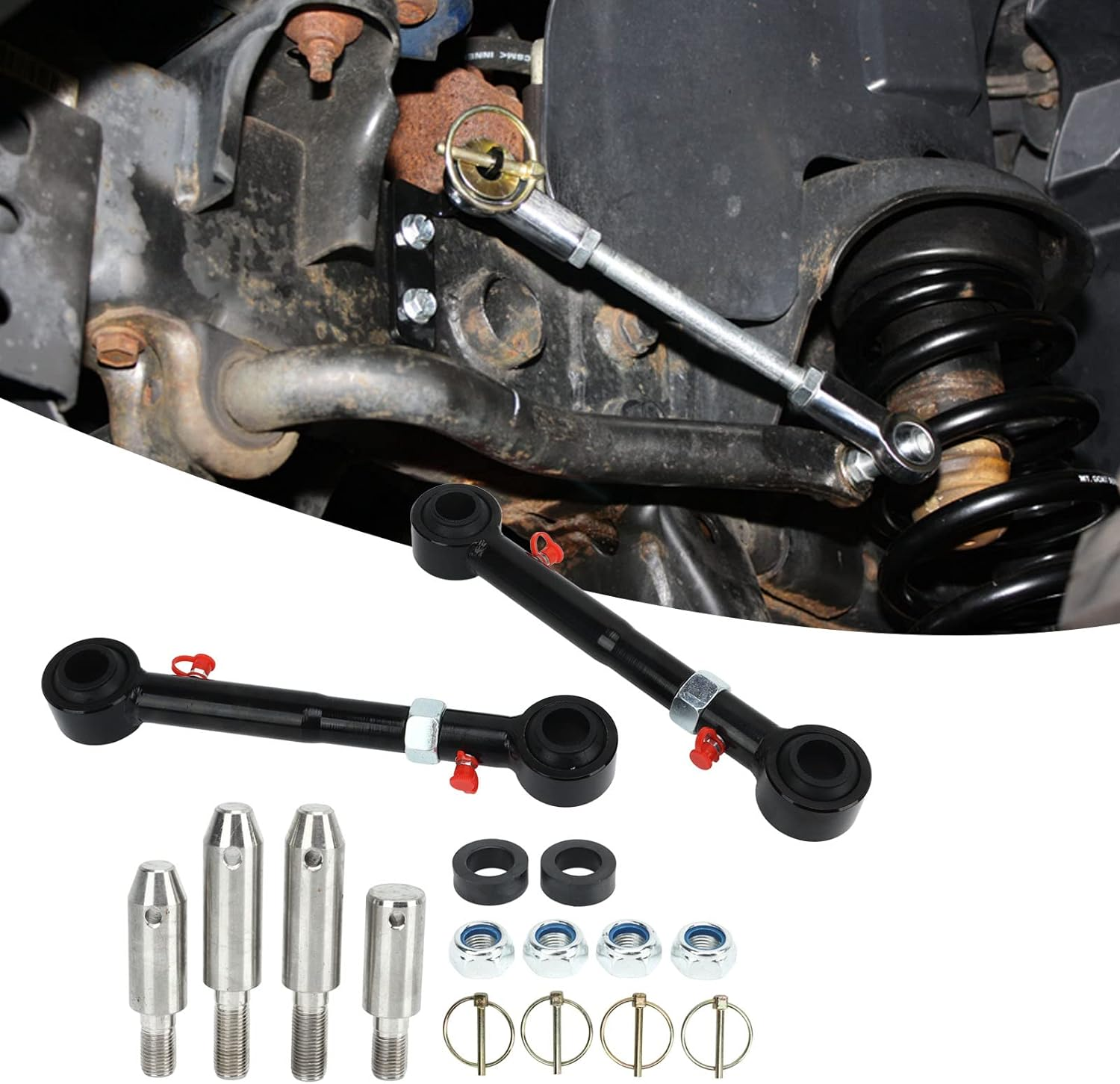 Front Swaybar Quicker Disconnect System for Jeep Wrangler JK JKS, for 2.5-6.0In Lift, Increase Axle Articulation, Stabilize Vehicle Body, Adjustable Sway Bar Disconnects image number 4