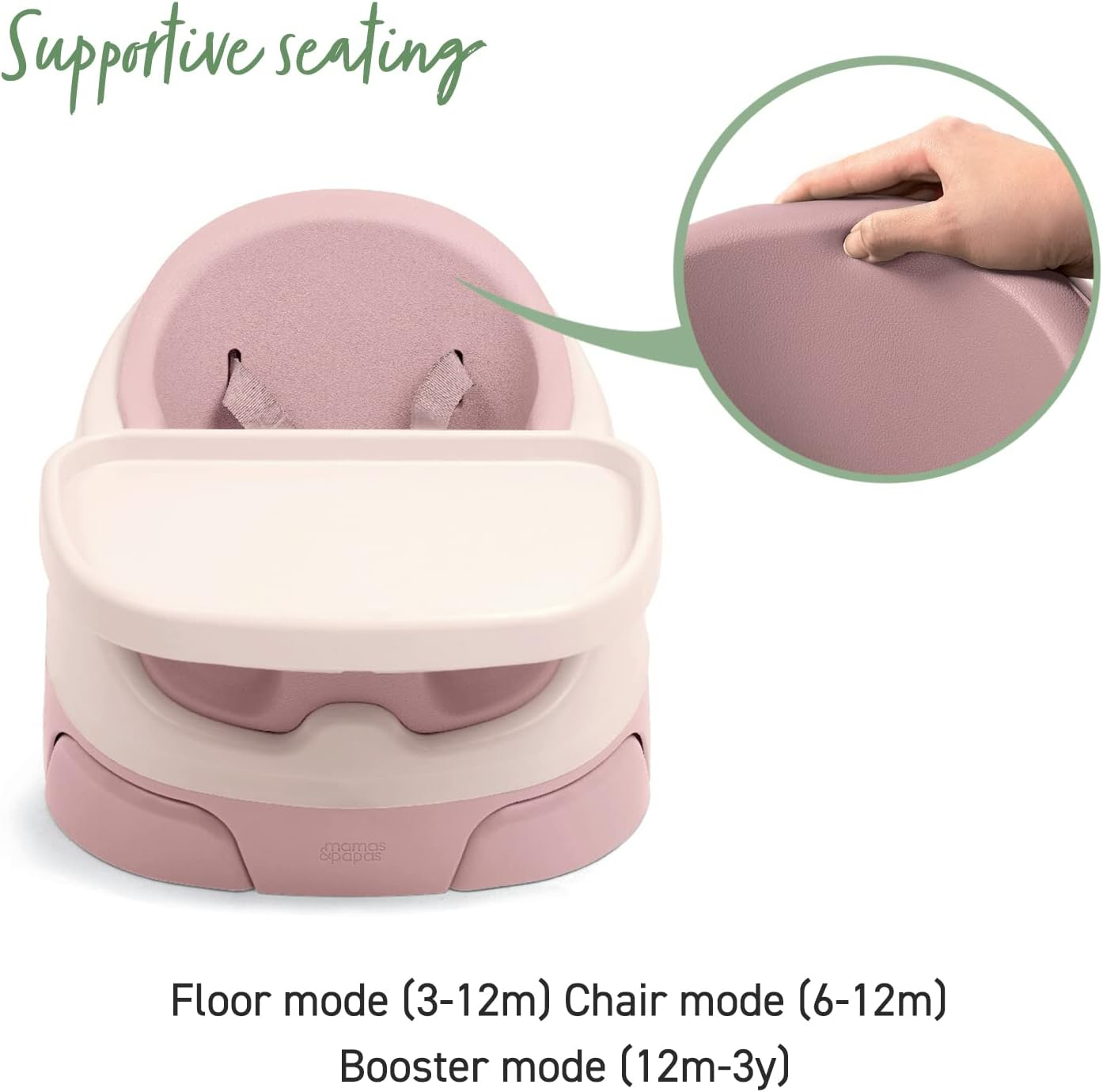 Mamas & Papas Baby Bug Booster Seat for Dining, Detachable Tray, Harness, Adjustable Seat and Non-Slip Feet, Blossom (Pink) - Pebble Grey image number 2
