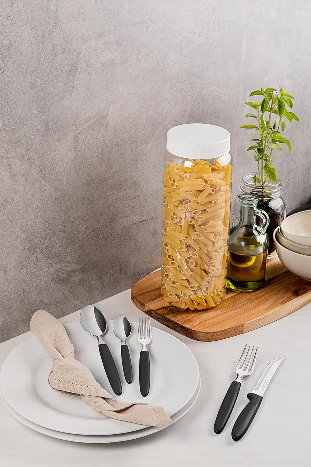 Tramontina Ipanema Stainless Steel Tableware 24-Pieces Set with Polypropylene Handles and Plastic Container, Black - Blue image number 4