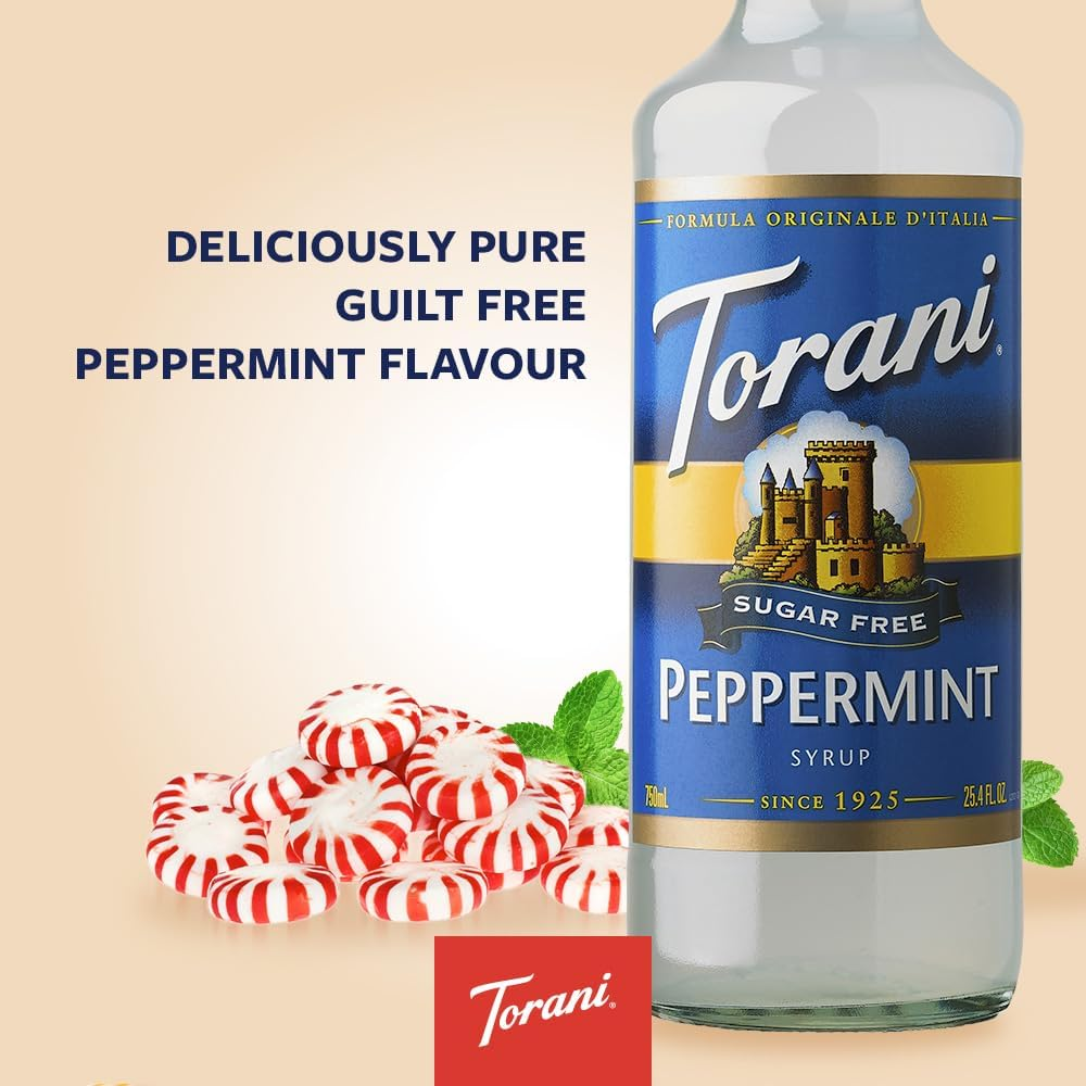 Torani Peppermint Syrup - Sugar Free Coffee Syrups (750Ml Bottle) - Classic Flavour for Lattes, Iced Coffees & Tea Beverages - Zero Calorie, No Carb Vegan Flavouring for Drinks image number 5