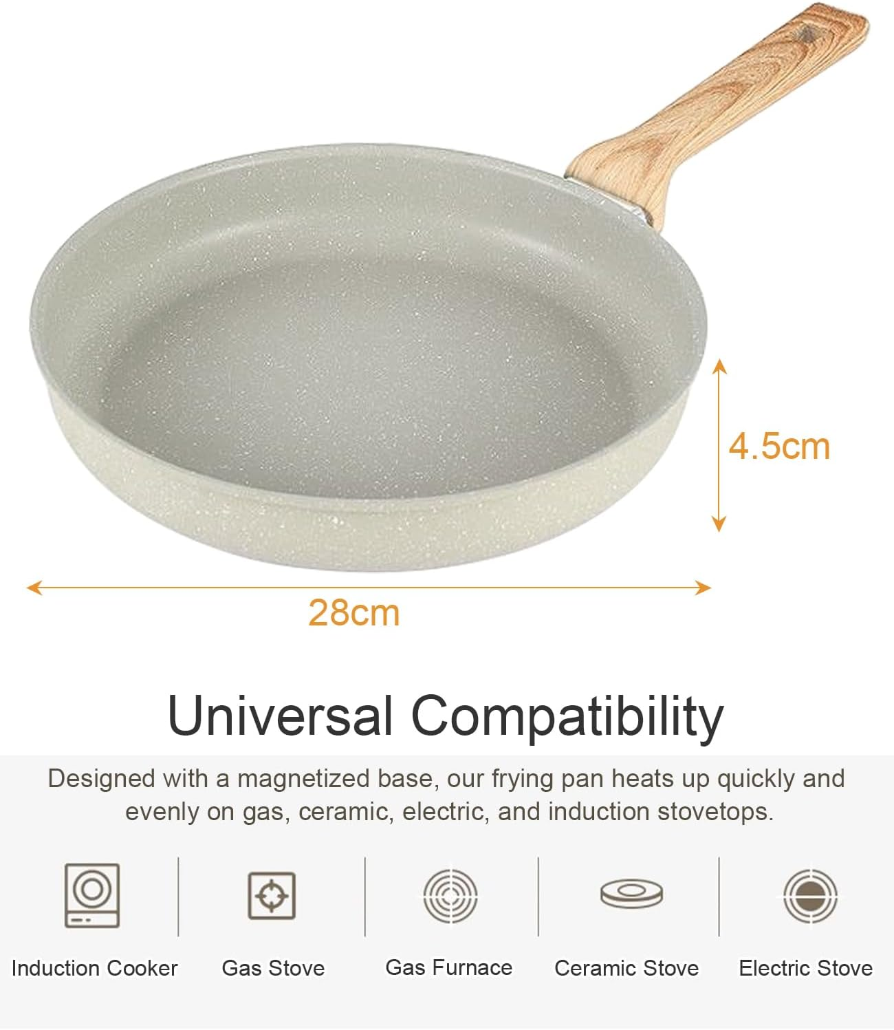 Nonstick Frying Pan Skillet, 28CM Granite Non Stick Pans, Omelette Pan with Heat Resistant Handle, Stone Cookware Cooking Pan, Compatible with All Stovetops, Pfas-Free (Frying Pan) - Frying Pan image number 5