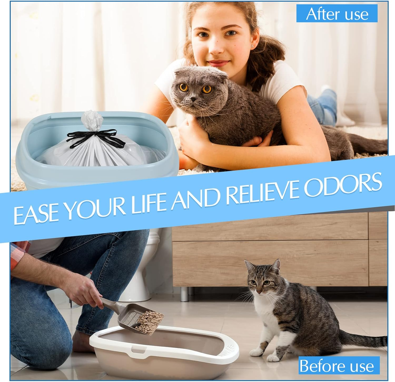 Jutom 28 Count Sifting Litter Box Liners, Drawstring Jumbo Sifting Cat Litter Bags with Holes, 31 X 18 Inch 22 Lb Capacity Portable Thick Scratch Resistant Drawstring Bags for Pet Cats image number 1