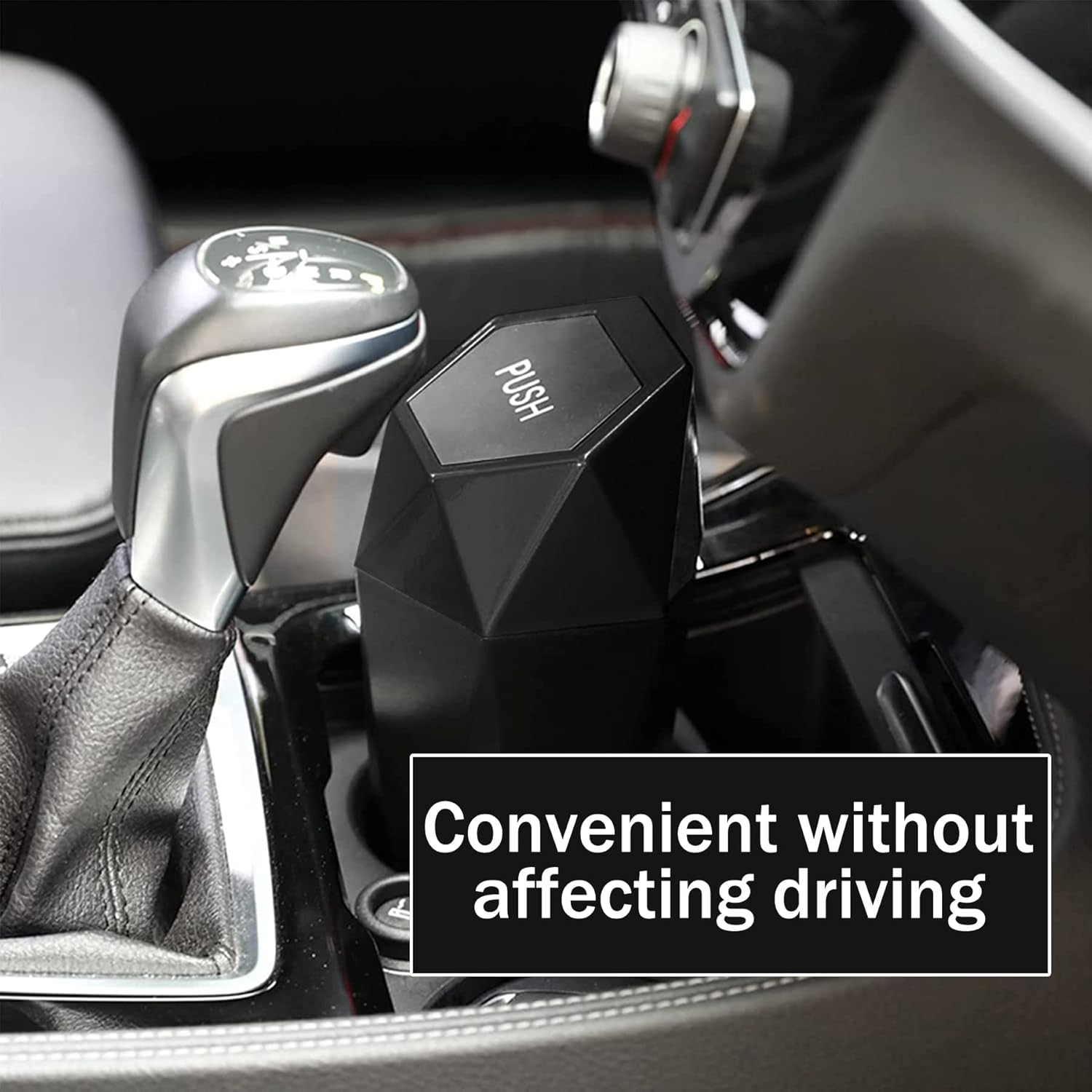 JUSTTOP Car Trash Can with Lid, Diamond Design Small Automatic Portable Trash Can, Easy to Clean, Used in Car Home Office Interior Accessories, 2PCS (Black) image number 3