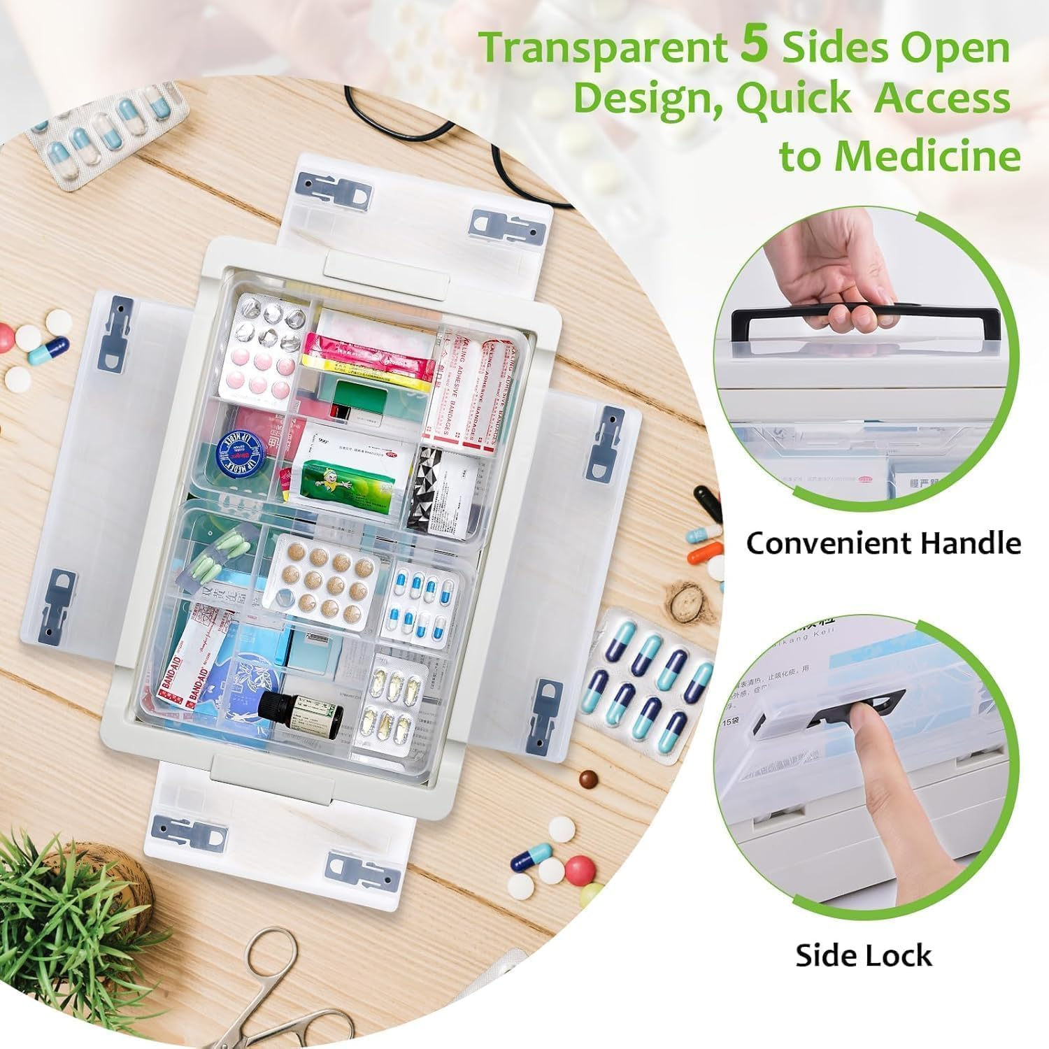 Extra Large Medicine Storage Box, Large Capacity First Aid Box, Clear Medical Supply Organizer with 1 Removable Tray, Multipurpose Plastic Medicine Chest with Wheels