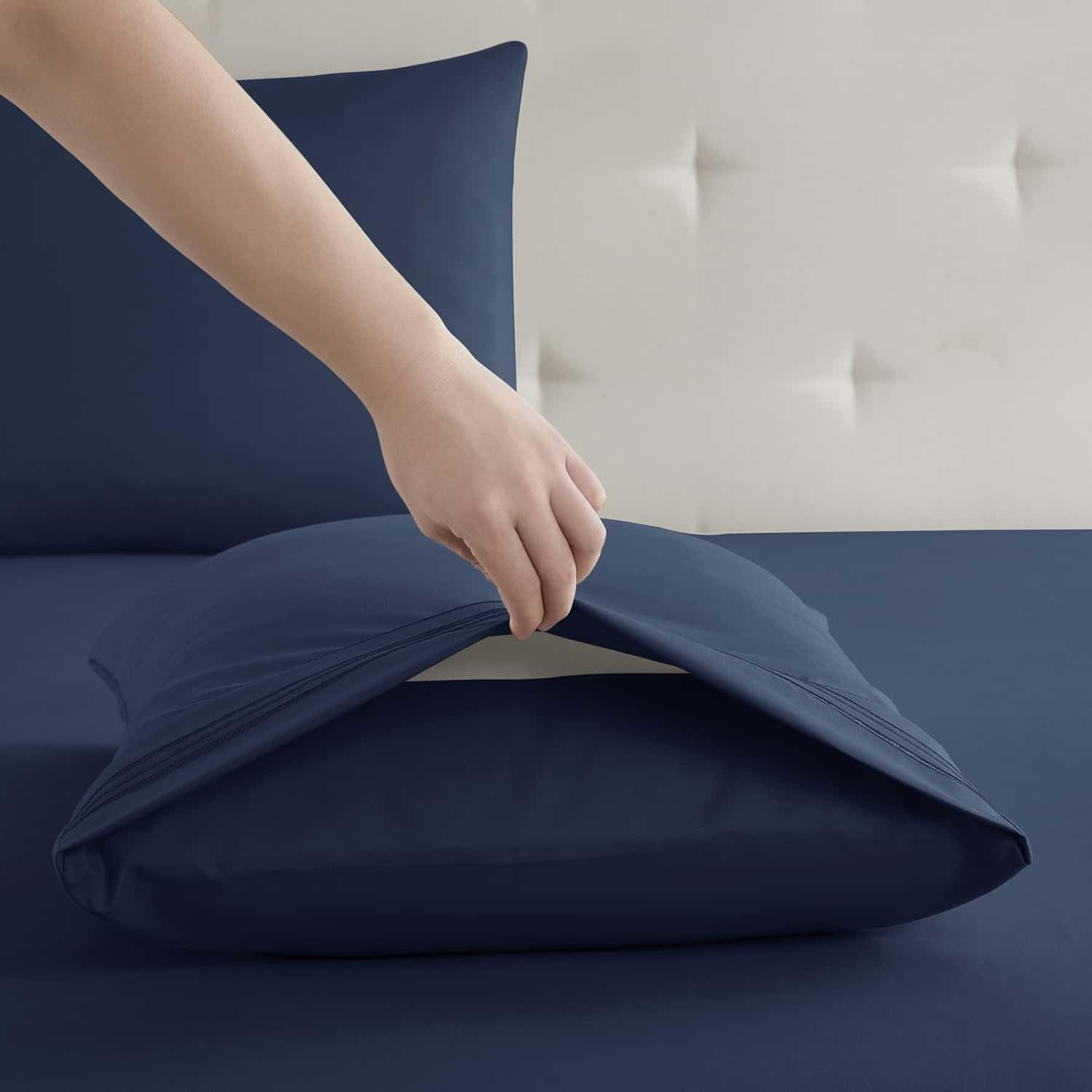 Clara Clark RV Queen Sheets, 6 Piece RV Sheets Set - Hotel Luxury Sheets for RV Bunks, Super Soft Bedding Sheets & Pillowcases, RV Short Queen Sheets, Navy Blue image number 1