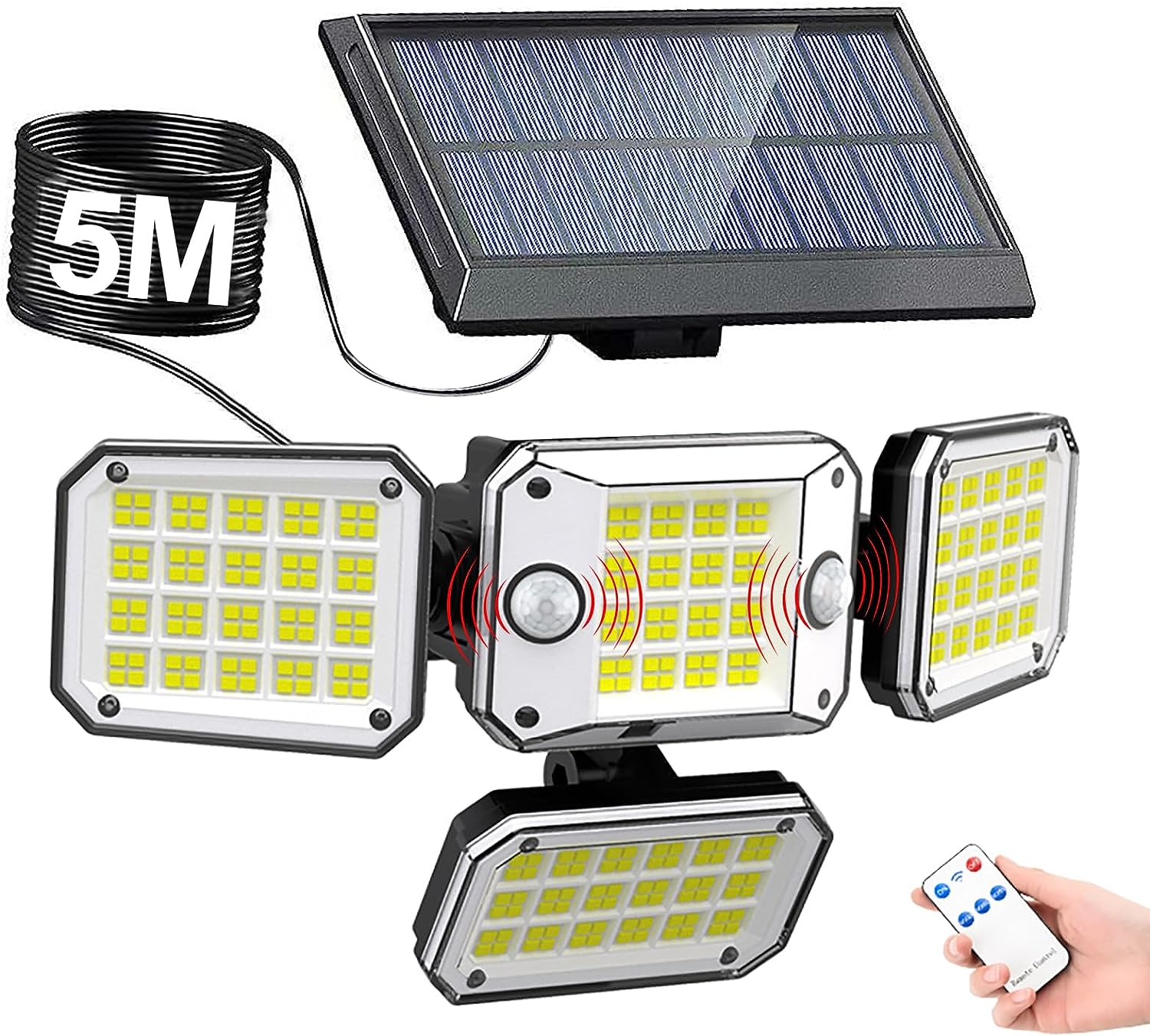 Solar Outdoor Lights with 2 Sensors, 296 Leds 300&deg; Wide Angle Solar Spot Lights with 5M Extension Cable, 4 Adjustable Head, 3 Modes IP65 Waterproof Outdoor Lights Detachable Flood Lights image number 4