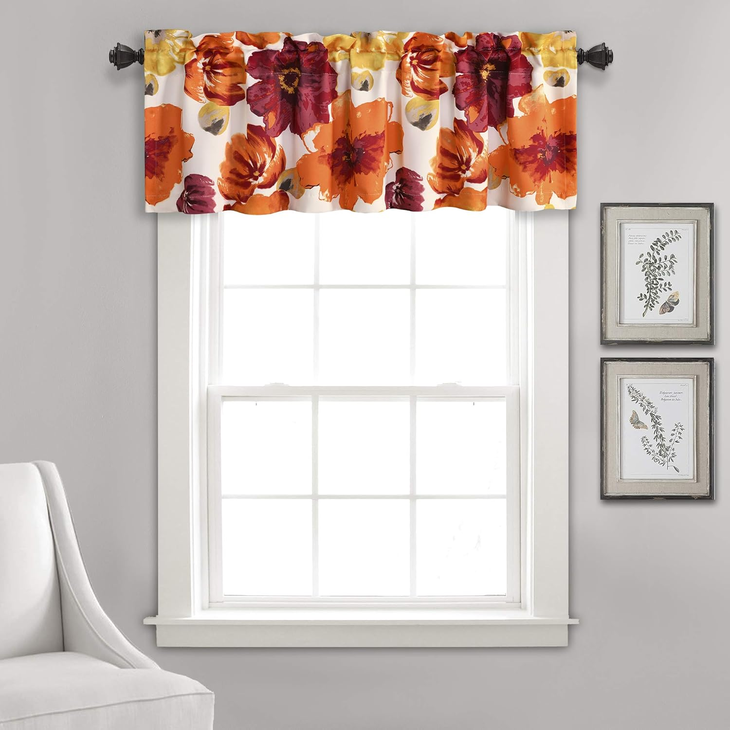 Lush Decor Leah Room Darkening Window Curtain Valance Floral Insulated Grommet, Valance, Red and Orange image number 5