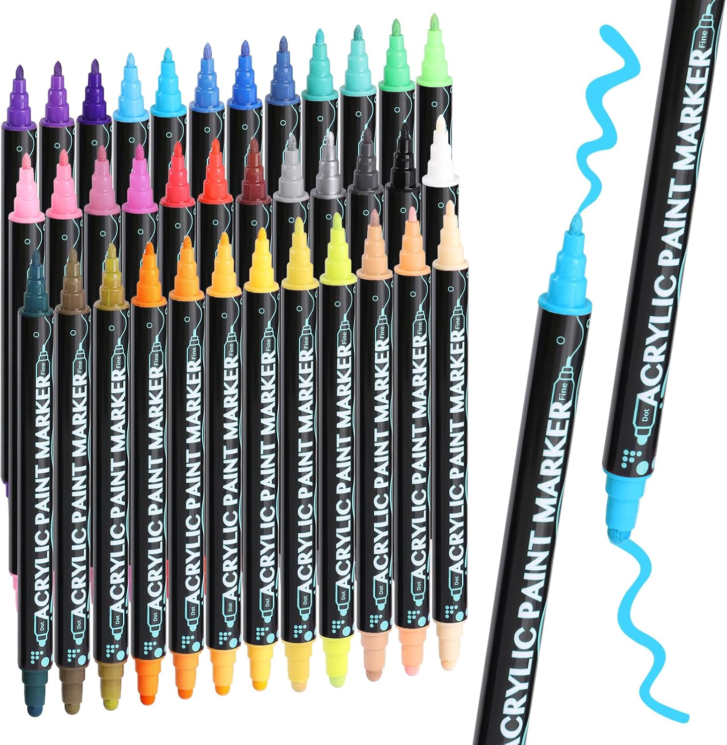 Drawing Markers Set 36 Vibrant Colours, Acrylic Paint Marker Dual Tip Art Markers with Fine and Broad Tips Waterbased Markers for Artists, Students Lettering Journal Writing Calligraphy image number 1