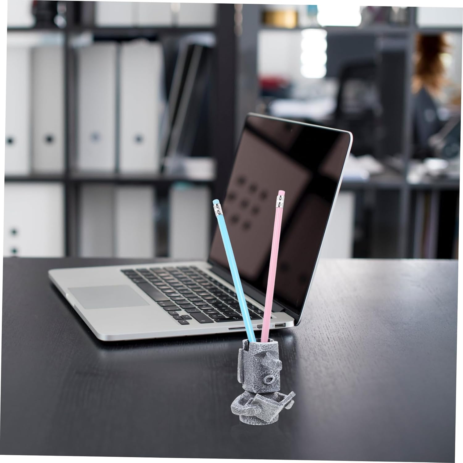 LAPYAPPE 1Pc Gray Resin Moai Statue Eyeglasses Holder Pen Organizer Multipurpose Desk Decoration for Office Stylish Storage for Pens Pencils Accessories image number 6