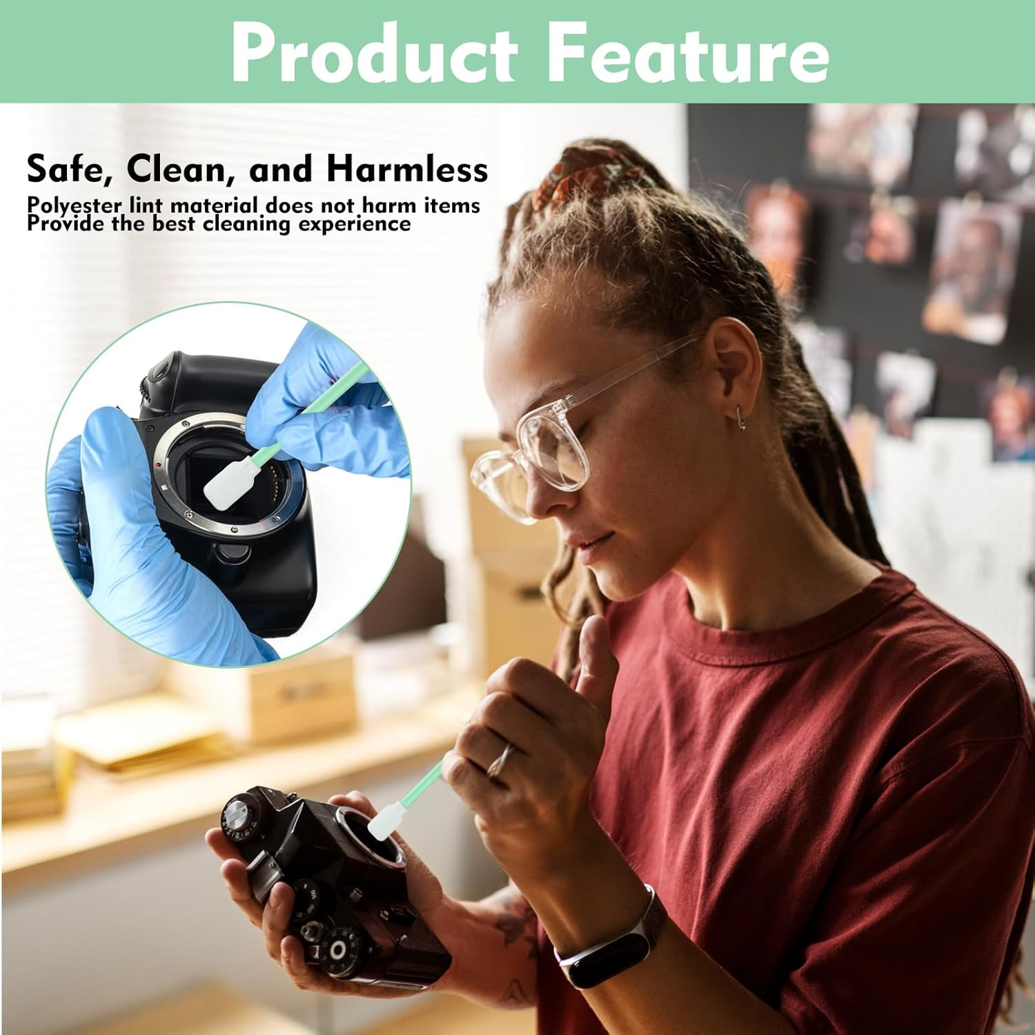 Dust-Free Cleaning Sticks, Long Sterile Cleaning - 100 Pieces, Green Cleaning Sticks, Sterile Cotton Buds, Mini Cleaning Sticks, Lint-Free for Print Head Cleaners, Keyboards or Camera Lenses image number 6