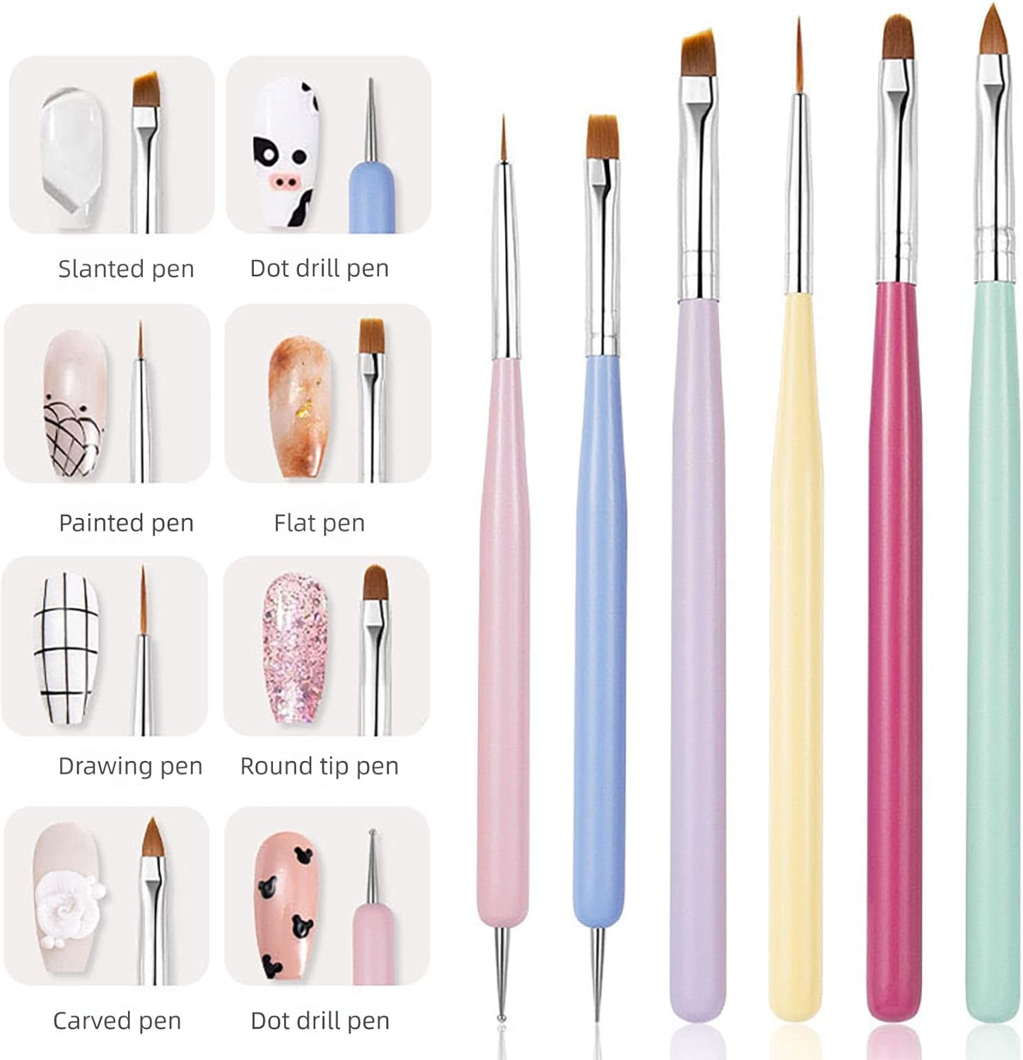 SOVYOULIVE 6 PCS Nail Art Brushes Set,Premium Kit for Gel Polish, 3D Design, Extension Building, and Detailed Painting | Salon & DIY Use image number 1