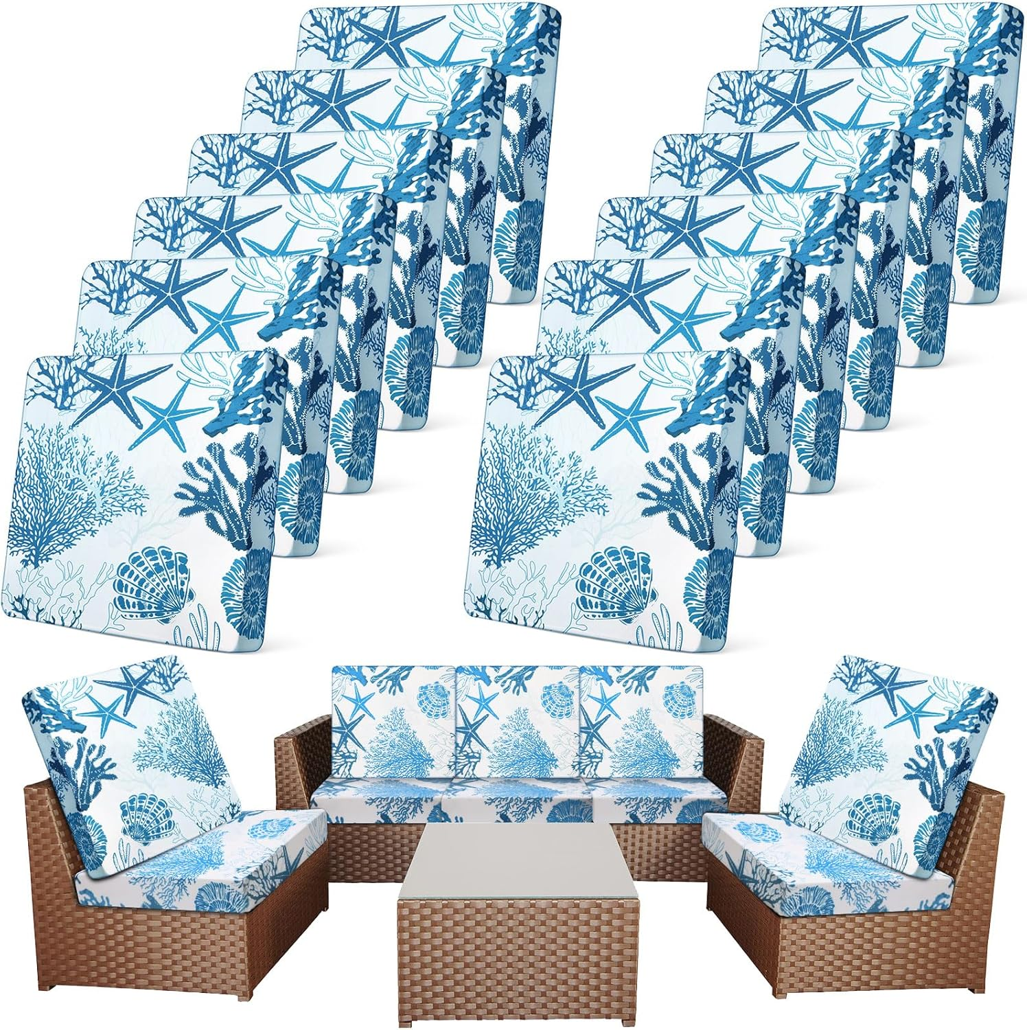 Newwiee 12 Pcs Patio Stretch Outdoor Cushion Covers Sofa Couch Covers Replacement Couch Slipcover for Sofa Seat Chair Porch Patio Furniture Protector, Flexibility and Washable(Flower,Watercolor)