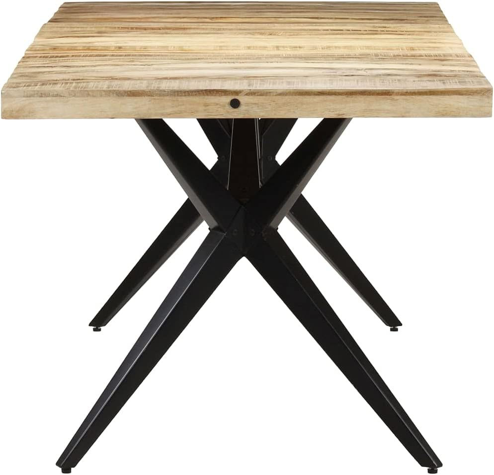 Vidaxl Dining Table with Rough Finish Mango Wood and Powder-Coated Steel Legs, Spacious Rectangular Design for Kitchen and Dining Room image number 5
