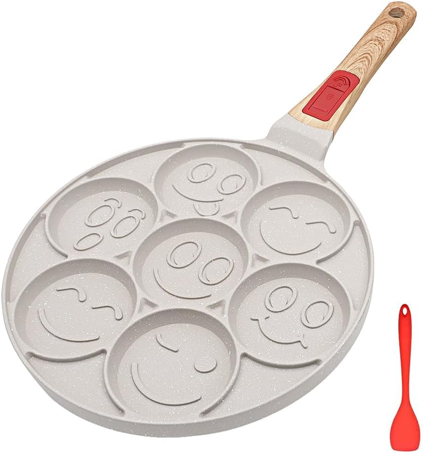 RANX INGST Pancake Pan 7 Holes, Non Stick Mini Crepe Pan with Detachable Handle, Pancake Mold for Kids, Oven Safe, White