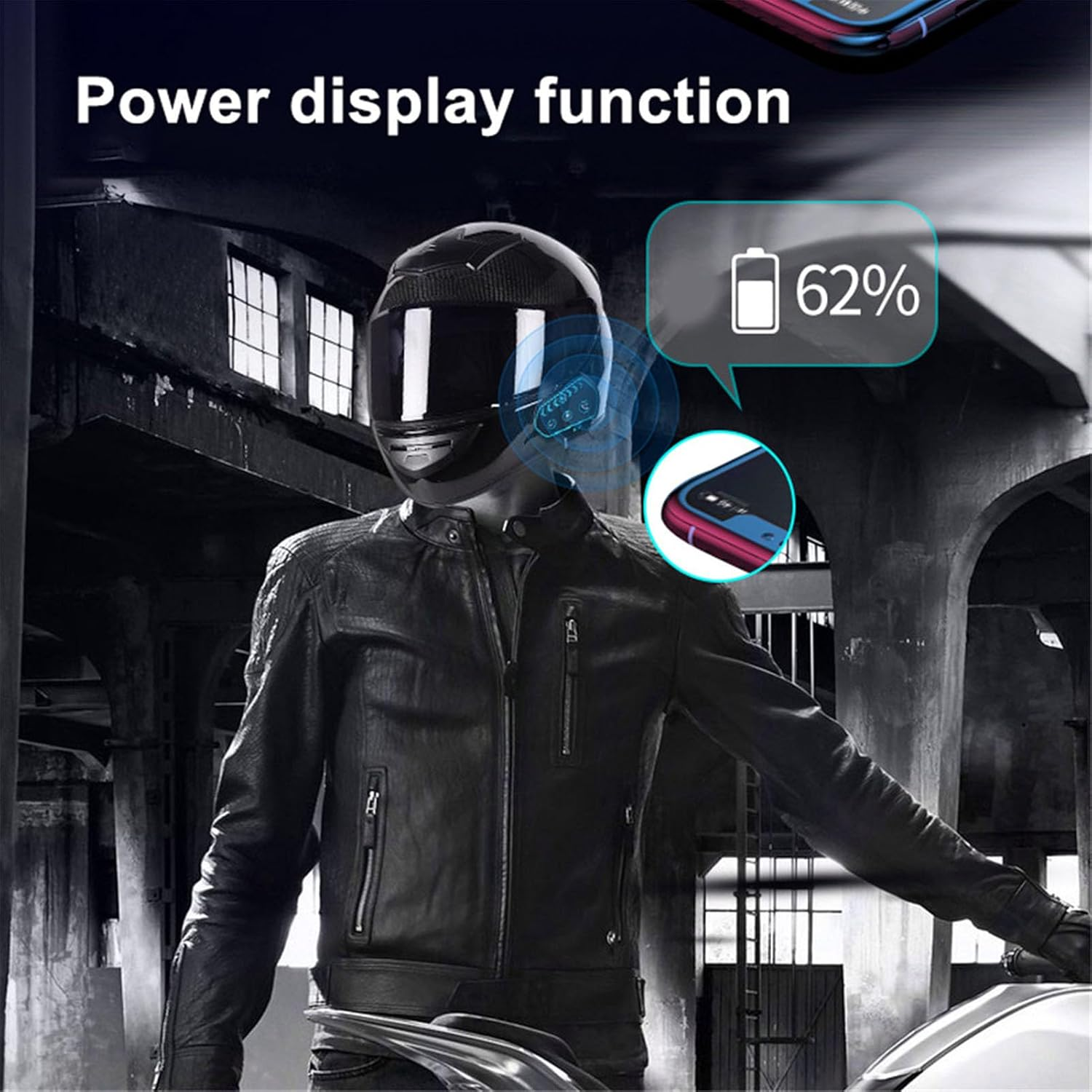 Motorcycle Bluetooth Intercom, Dirt Bike Helmet Communication System, Motorcycle Helmet Headset with 0.47In Ultra Thin Speaker for Motorbike Sport Cycling Riding image number 5