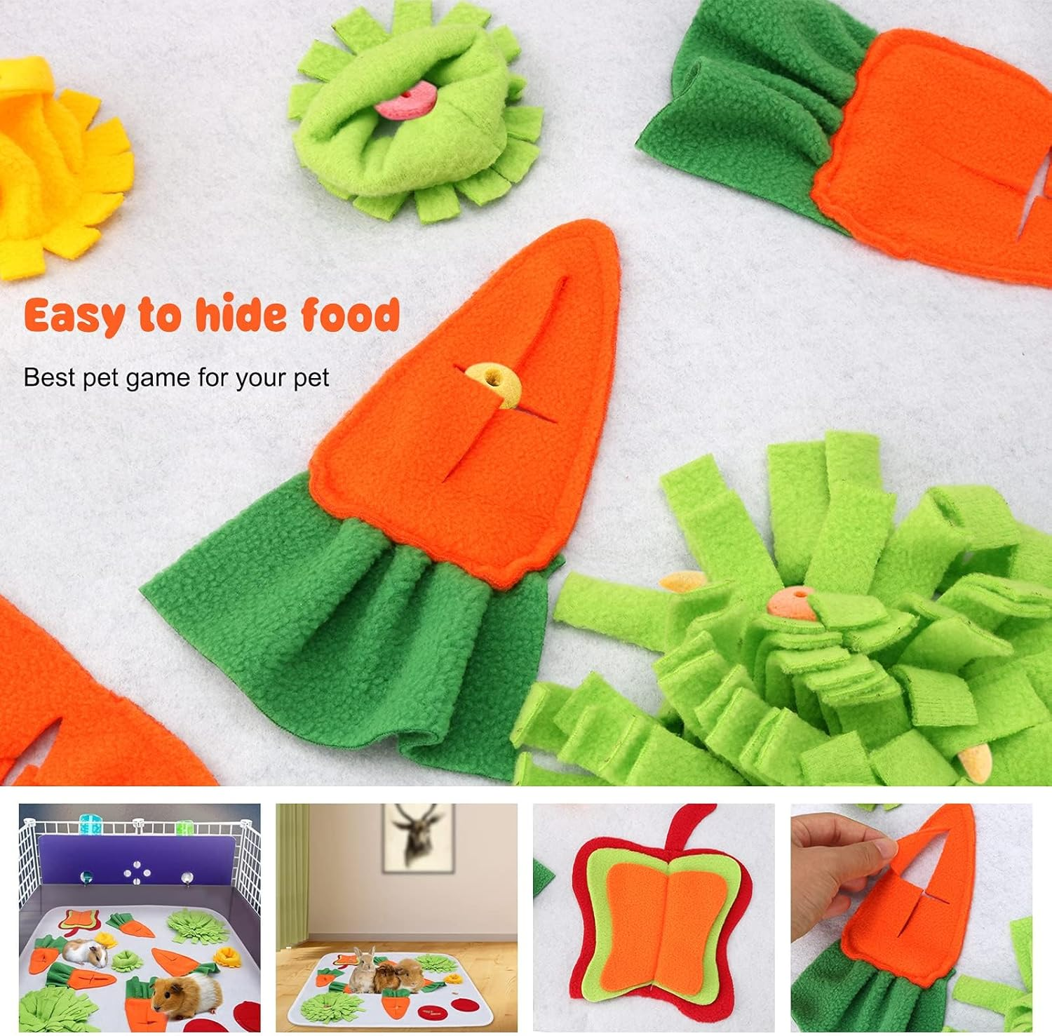 24" X 24" Rabbit Foraging Mat Bunny Toys, Interactive Feed Game for Boredom, Washable Polar Fleece Bunny Hay Feeder, Pad Bed Treat Dispenser for Rabbits Bunny Guinea Pigs Chinchillas (White) image number 4