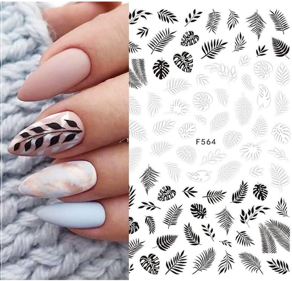 8 Sheets Black White Leaves Flowers Nail Stickers Decals,3D Self- Adhesive Retro Flower Vintage Vine Rose Flower Butterflies Nail Design Classic Fashion Simple Self Adhesive Sticker for Women Girls Nails Art DIY Decoration with 1 Pcs Anti-Static Tweezers