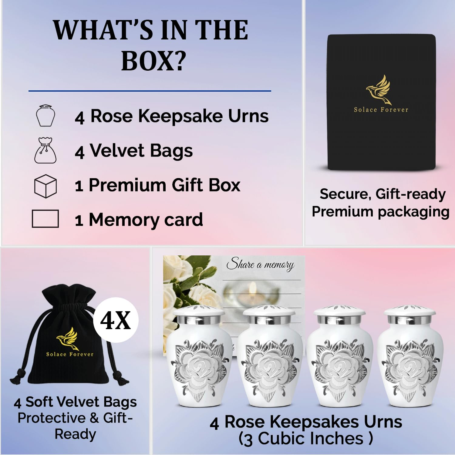 Small Urns for Human Ashes Keepsake - Mini Urn for Ashes Set of 4 - Honor Your Loved One with Handcrafted Memorial Rose Keepsake Urns for Women & Men (White, Set of 4) image number 2