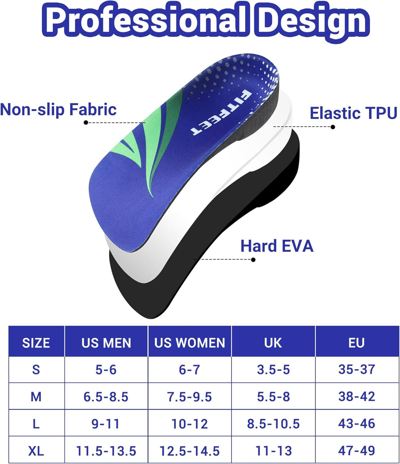 Plantar Fasciitis Insoles, 3/4 Length Arch Support Insoles for Women and Men, Shoe Inserts for Flat Feet, Over-Pronation, Heel Pain Relief, Orthotic Insoles with High Arch for Running, Work Boots image number 4
