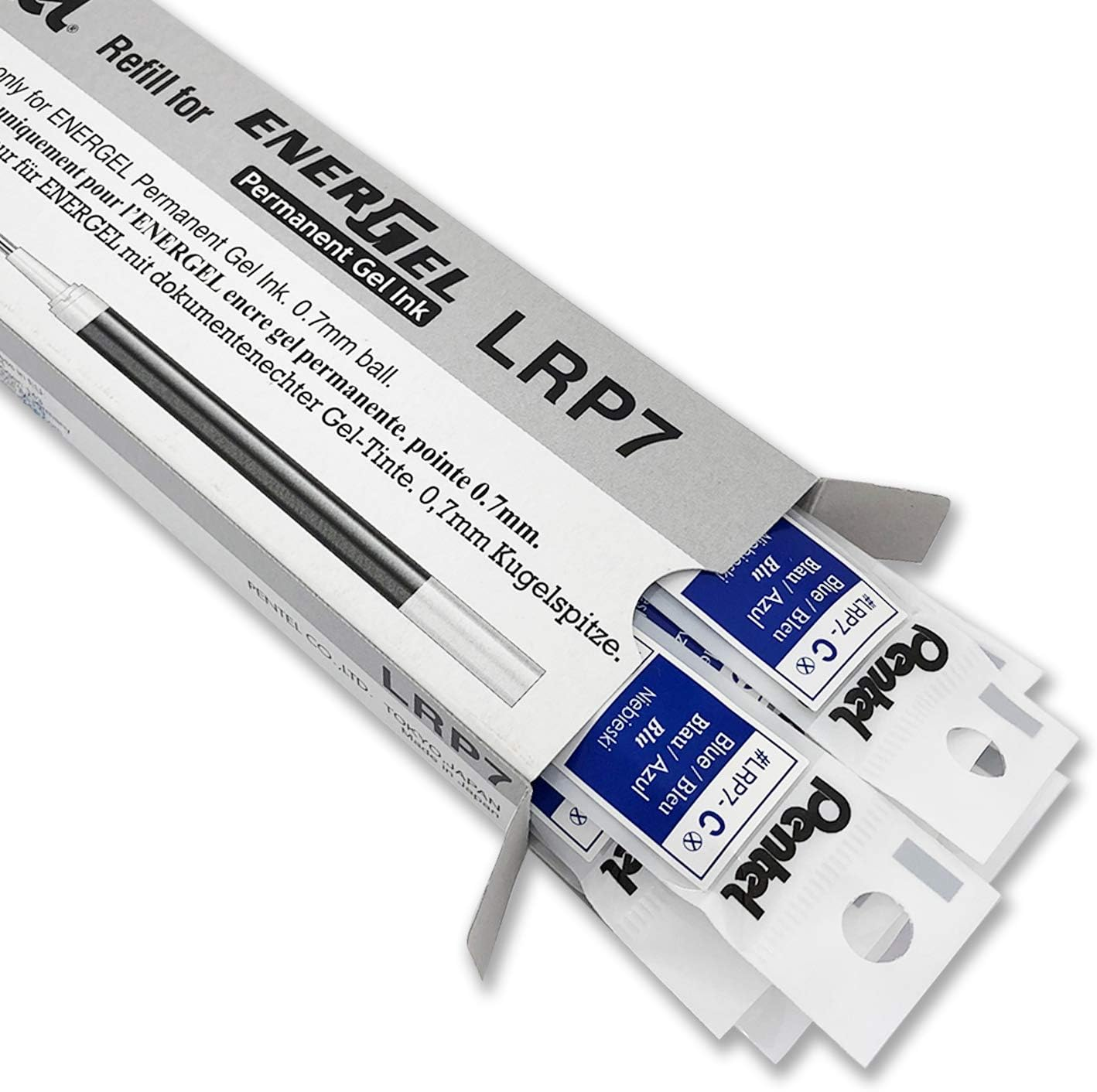 Pentel Energel Permanent Gel Ink Refill 0.7Mm Medium Nib Blue Ink, Box of 12 Refills (LRP7-C) image number 2