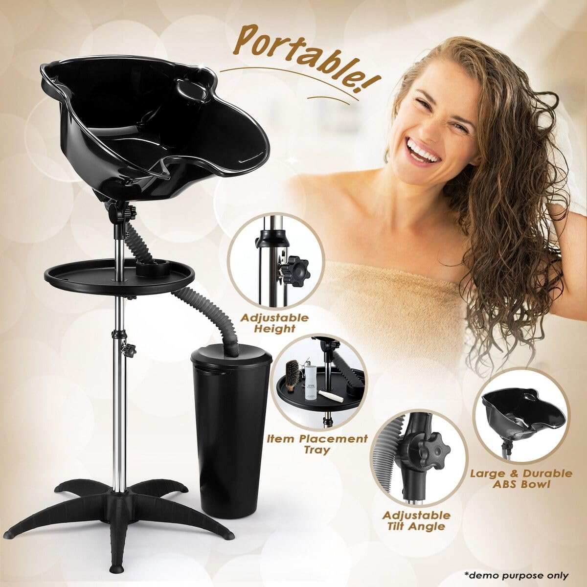 AUSWAY 10L Large Barber Salon Basin Portable Shampoo Hairdressing Hair Wash Bowl Adjustable Height and Tilt image number 3