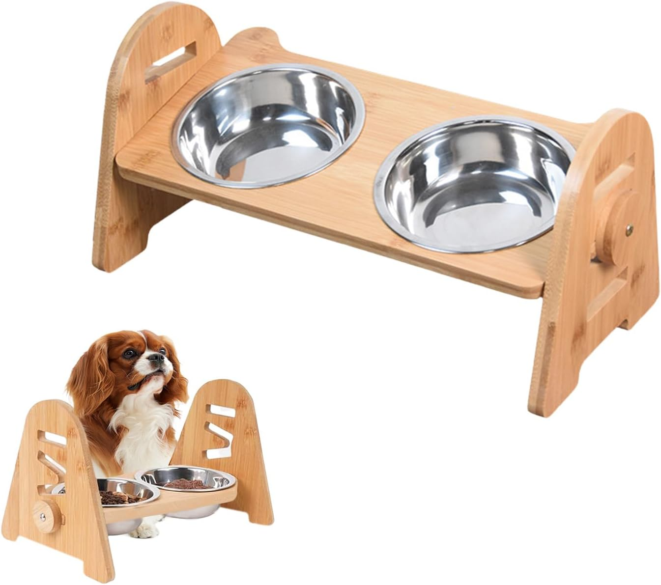 Silverchry Elevated Dog Feeder with Stand, Raised Cat Feeder 2 Stainless Steel Bowls, 4 Adjustable Heights, Bamboo Feeder for Cats, Puppies and Small Dogs image number 1