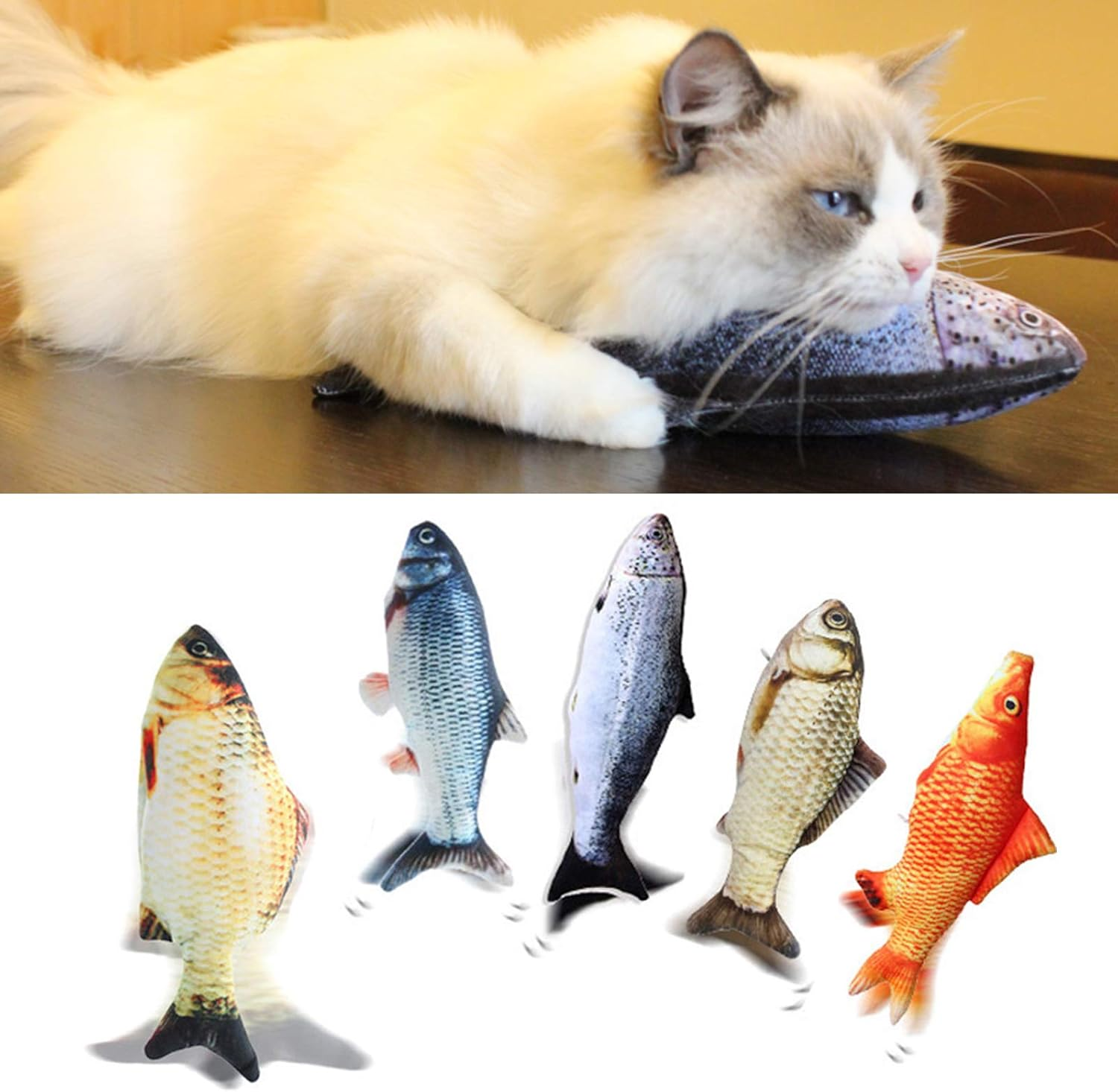 REFENG Realistic Plush Simulation Doll Fish, Funny Interactive Pets Chew Bite Supplies for Cat/Kitty/Kitten Fish Flop Cat Toy Catnip Toys image number 4