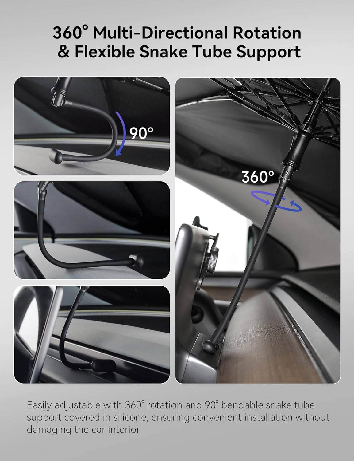 TPARTS Windshield Sunshade Umbrella for Tesla Model 3/Y/S/X, Foldable UV Ray Reflector with Fiberglass Ribs & 360&deg;Rotation Bendable Handle