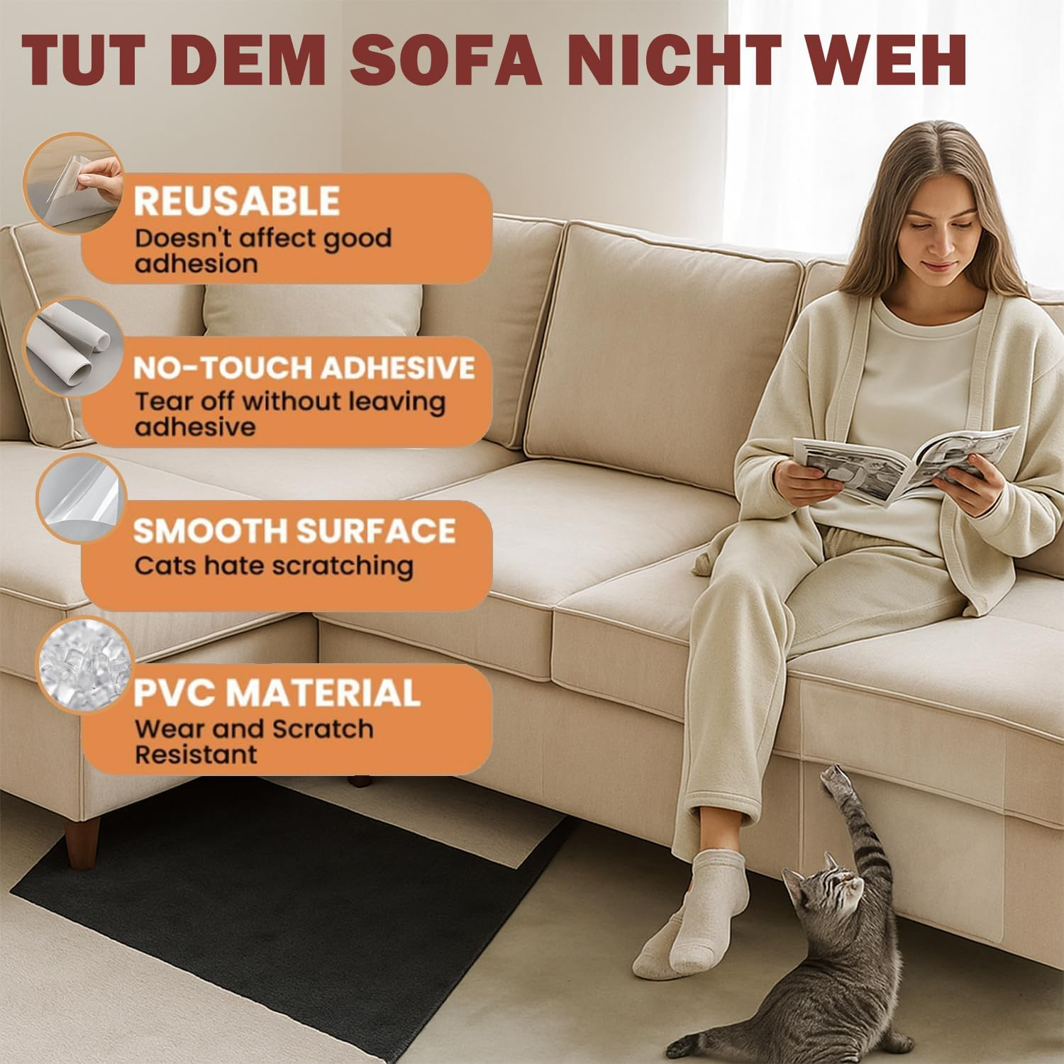 Scratch Protection Cat Tape 40 Cm X 3 M Self-Adhesive Scratch Film Cats Transparent Scratch-Resistant Sofa Scratch Mat Cat Scratch Protection Film Scratch-Resistant Protective Film for Sofa Couch Wall image number 4