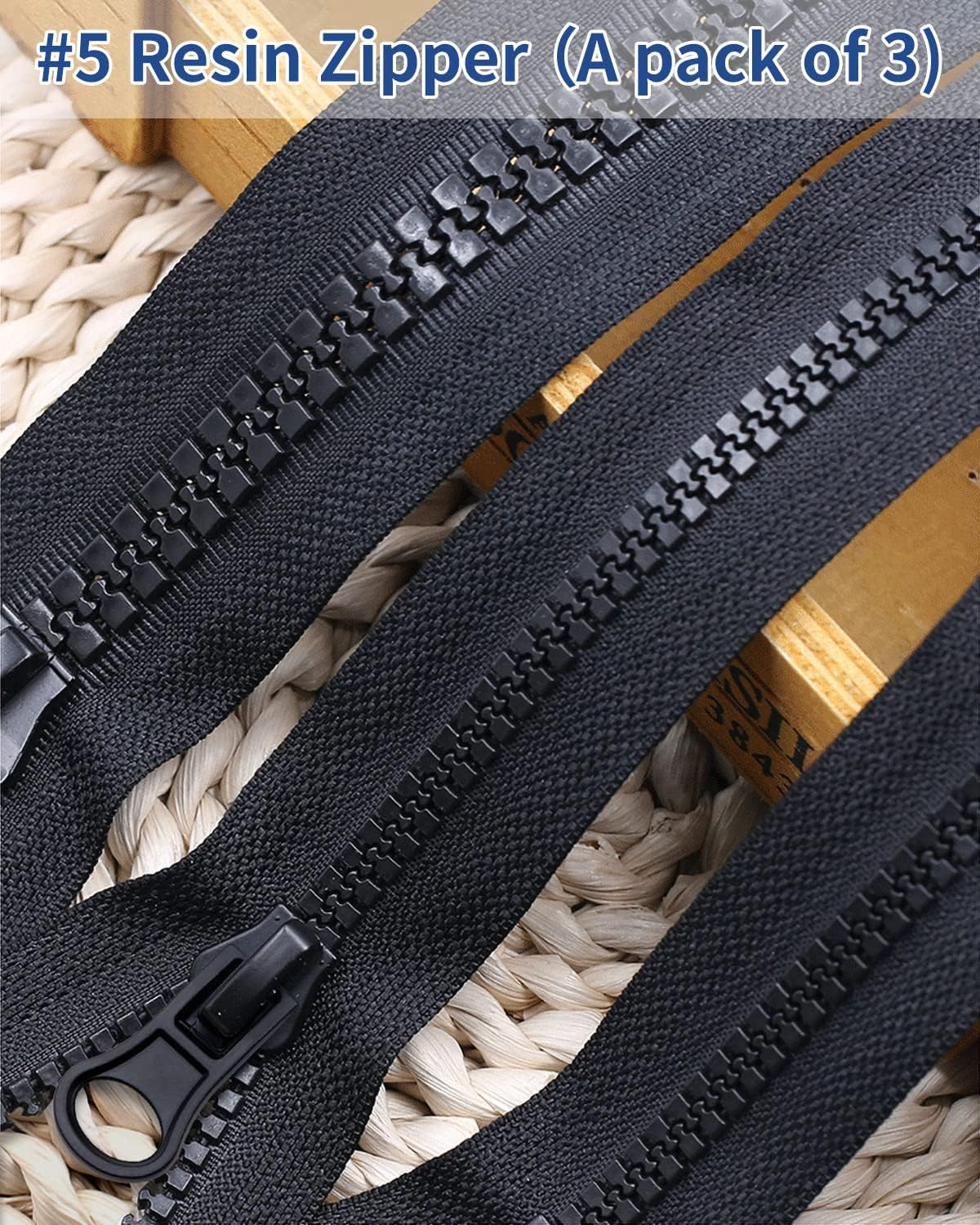 Wavebeexs 28 Inch Jacket Zipper, #5 Zipper for Jacket (3 Piece), Black Plastic Coat Zippers Replacement, Separating Zipper for Coat, down Jacket, Sweatshirt, Clothes, Parka, and More image number 3