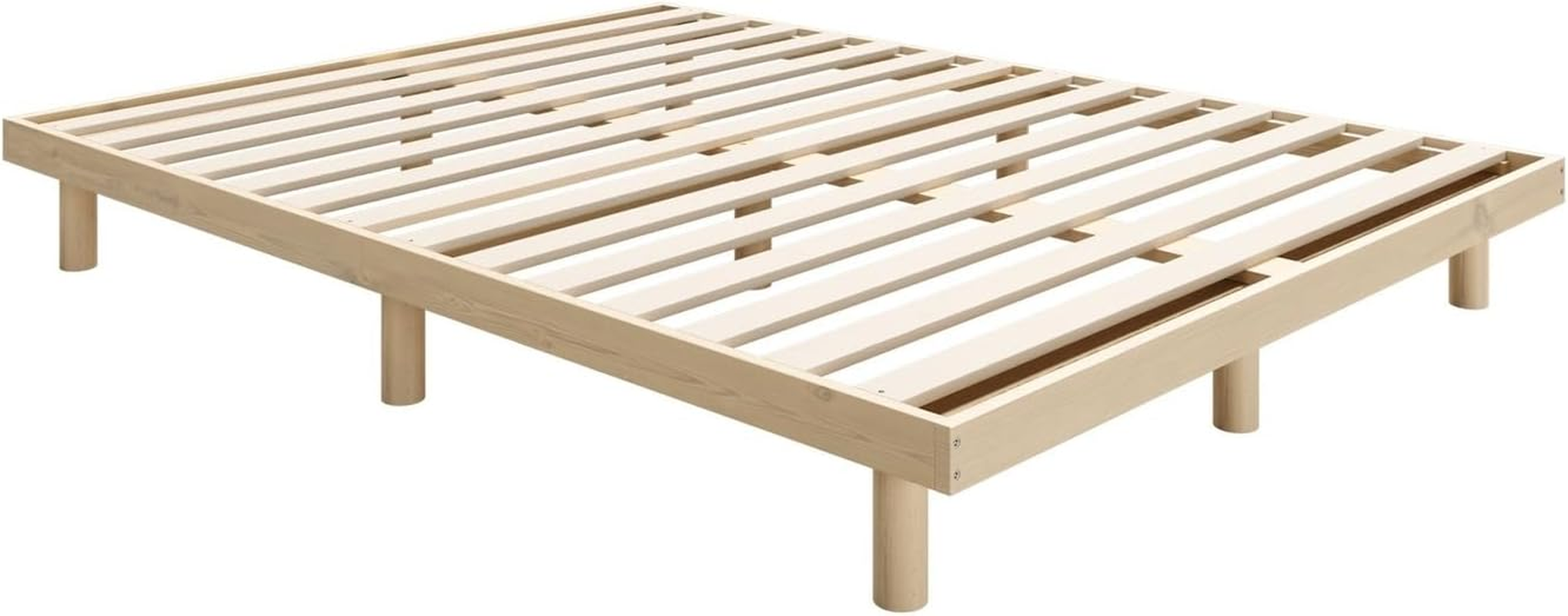 Oikiture Double Bed Frame with Wooden Bed Base and Solid Wood Frame Platform Bed image number 2