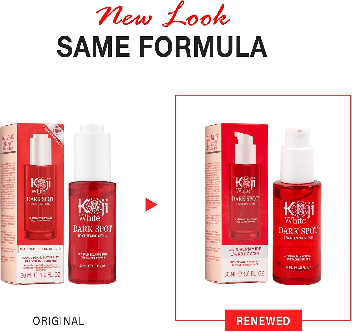 Koji White Dark Spot Brightening Serum for Face with Kojic Acid, Niacinamide, 8X Hyaluronic Acid from Korean for Face Moisturizer, Hydrating, Nourishing - Uneven Skin Tone, Vegan 1 Fl.Oz image number 1