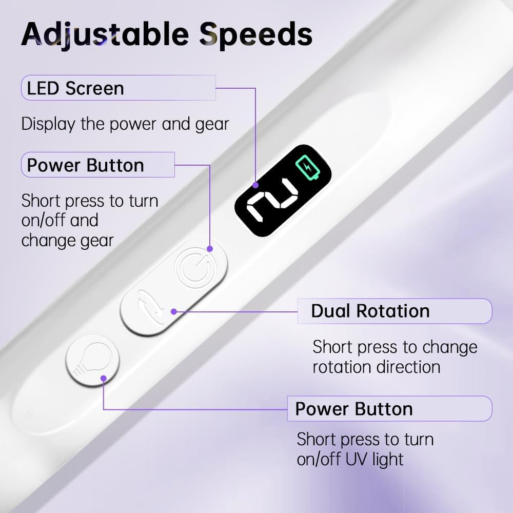 Professional Electric Nail Drill Machine Kit, 3 Speed Portable File with 6 Bits for Acrylic Gel Dip Powder Nails, Home and Salon Use image number 4