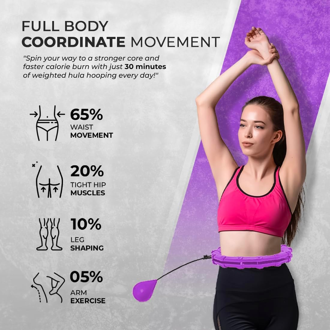 Weighted Hula Hoop Infinity Smart Hoops with Counter 22"-44" Inch Hula Hoops 2 in 1 Abdomen Fitness Message Exercise Equipment Non-Fall Exercise Adjustable Hoops image number 2