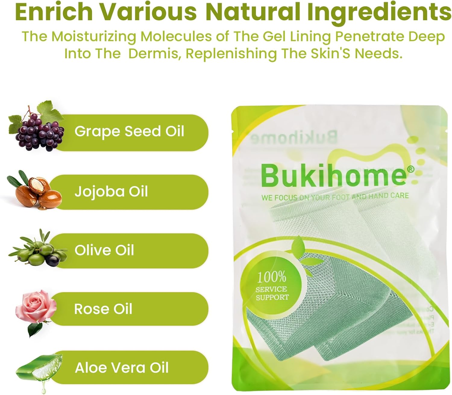 Moisturizing Socks for Cracked Heel Treatment - Bukihome 2 Pairs Moisturizer Socks for Dry Cracked Feet - Toeless Gel Socks for Women & Men，Hydration and Repair (Green) image number 4