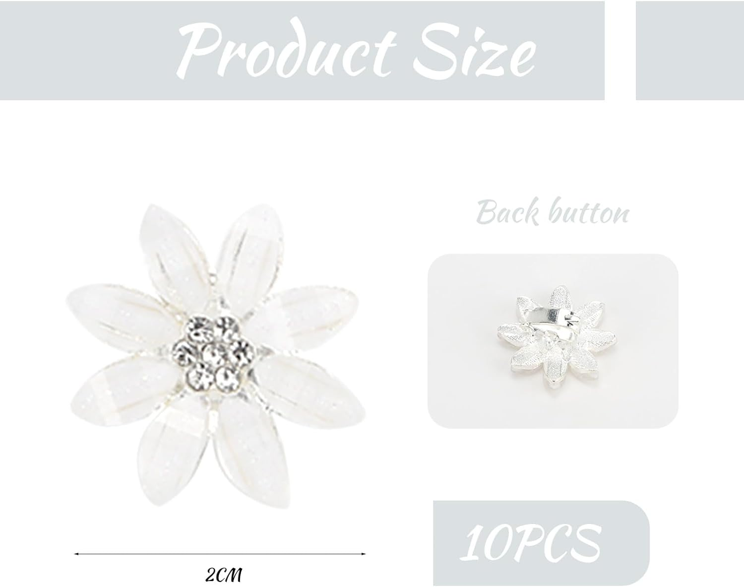 Mezrkuwr Pack of 10 White Mini Flowers Hair Clips with Rhinestones, Eight Leaf Flower Hairpins, Decorative Hair Clips, Wedding Hair Clips, Flower Hair Accessories
