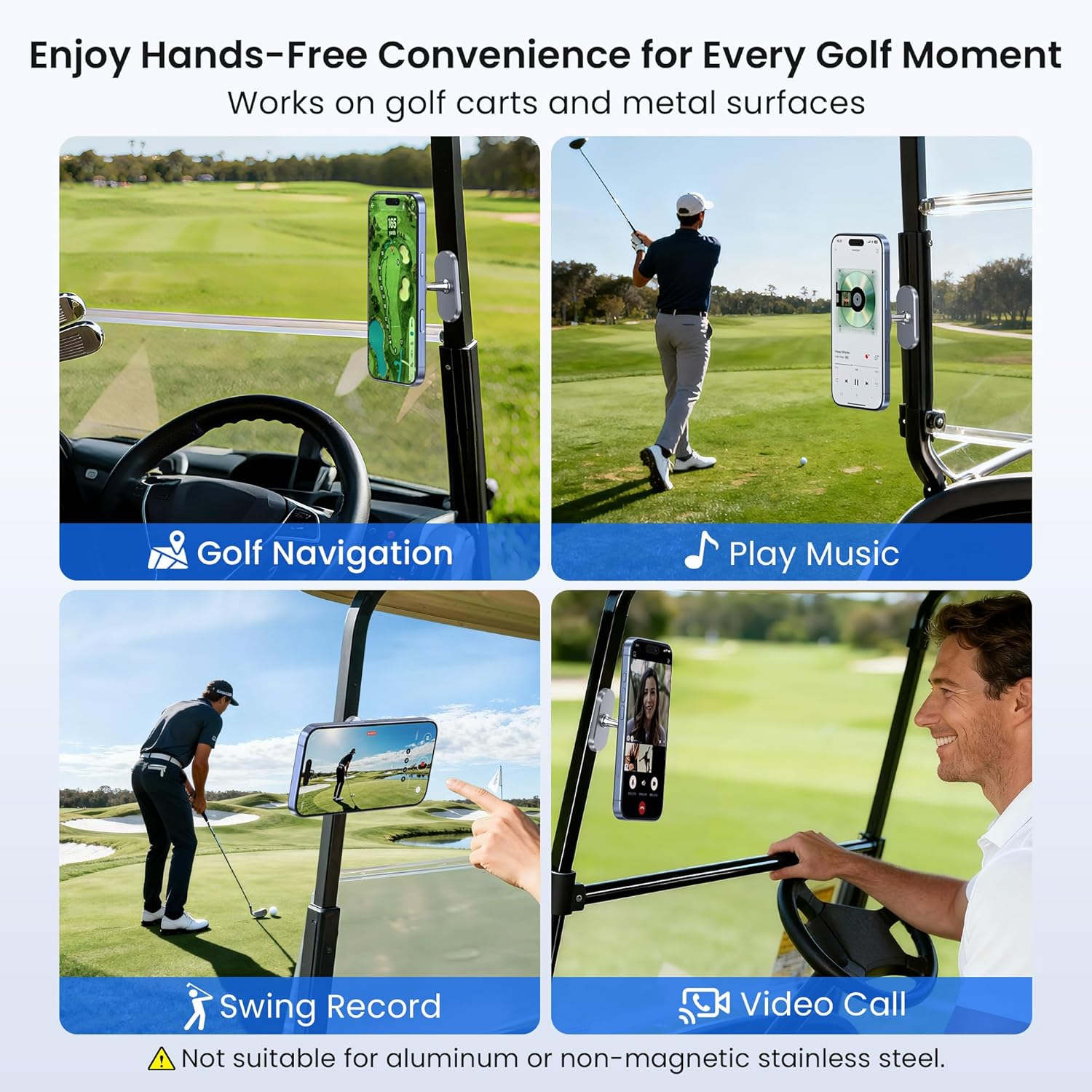 Itramax Magnetic Golf Cart Phone Holder,360&deg; Adjustable Dual Magnet Mount,Portable Alloy Golf Push Cart Cell Phone Stand for Magsafe Iphone 17 16 15 14 13 12&All Smartphones,Fits Ezgo,Club Car,Yamaha image number 6