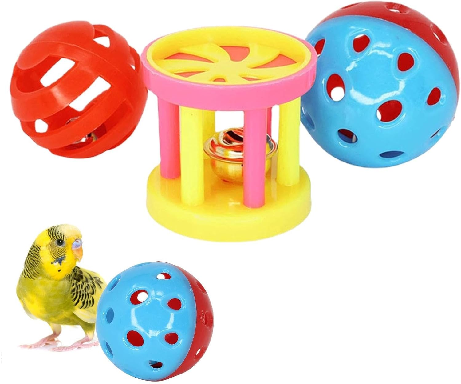 Toys for Birds - Bird Biting Balls | Multifunctional Colorful Chewing Ball with Small Holes and Bell for Budgies, Parakeets, Parrots image number 5