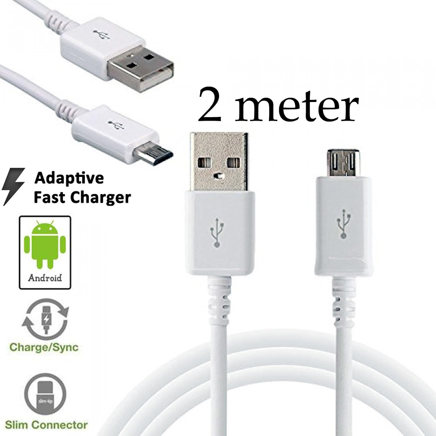 20Cm 1M 2M Data Sync Charger Charging Micro USB Cable Cord for Android Phone Device (2 Meter) image number 3