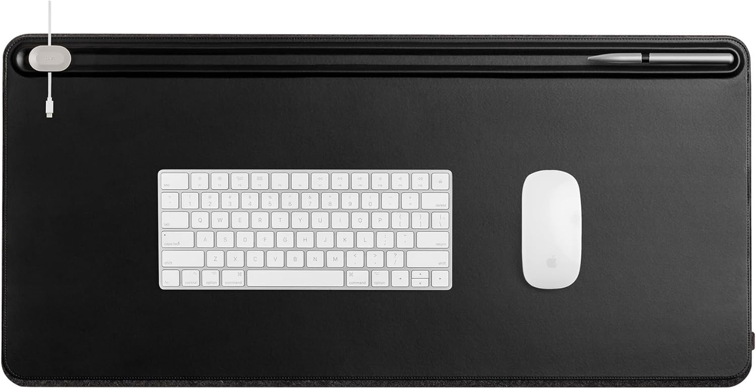 Orbitkey Desk Mat | Made from Premium Vegan Leather and Recycled PET Felt | Document Hideaway | Magnetic Cable Holder (Black, Large) image number 4
