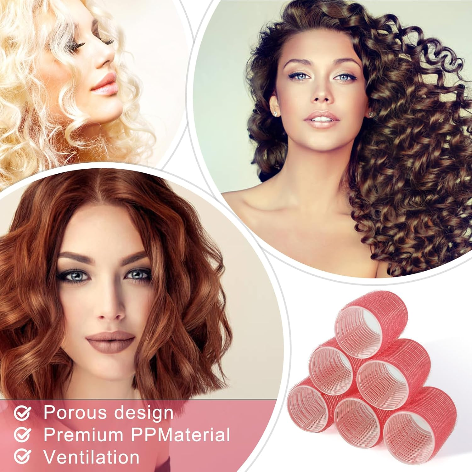 Hair Rollers, 12 Pack Self Grip Salon Hairdressing Curlers, Hair Roller Sets, Hair Curlers, DIY Curly Hairstyle, Colors May Vary, Jumbo image number 3