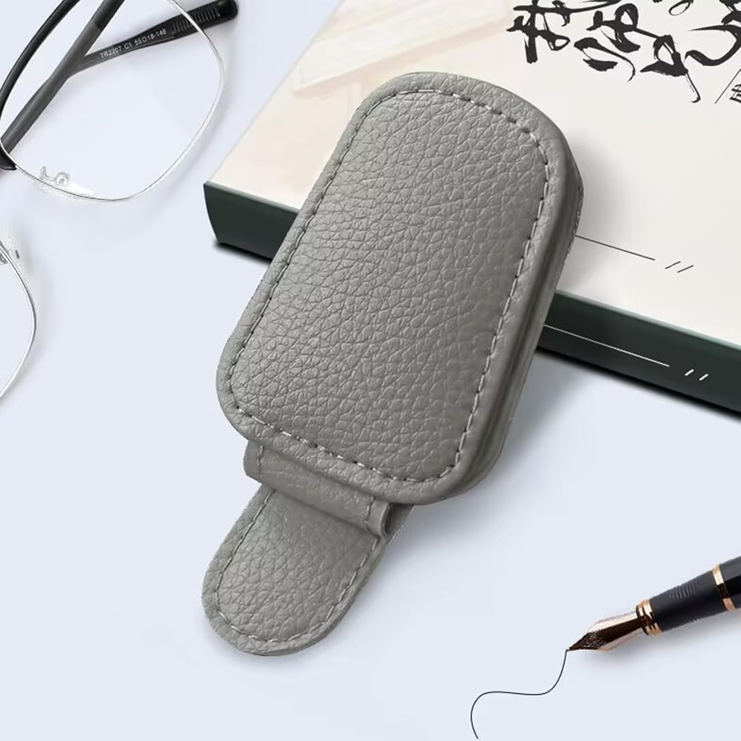 2-Pack Sunglass Holder for Car Sun Visor, Genuine Leather Car Sunglass Holder, Magnetic Glasses Clip for Cars SUV, Car Accessories, Glasses Storage (Grey) image number 5