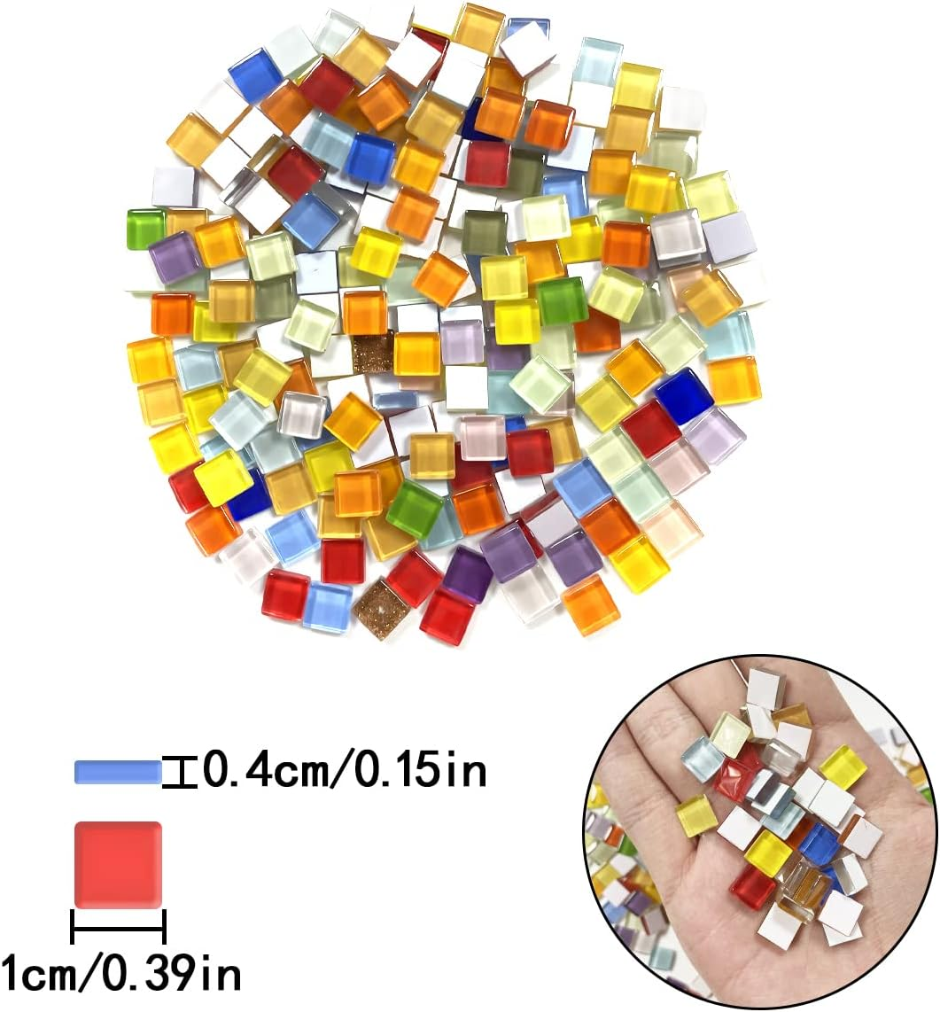 BEZANU Mosaic Pieces, 200PCS Mixed Glass Mosaic Tile for Crafts, Mosaic Sticker Poster, Jewelry Making (0.4In) image number 5